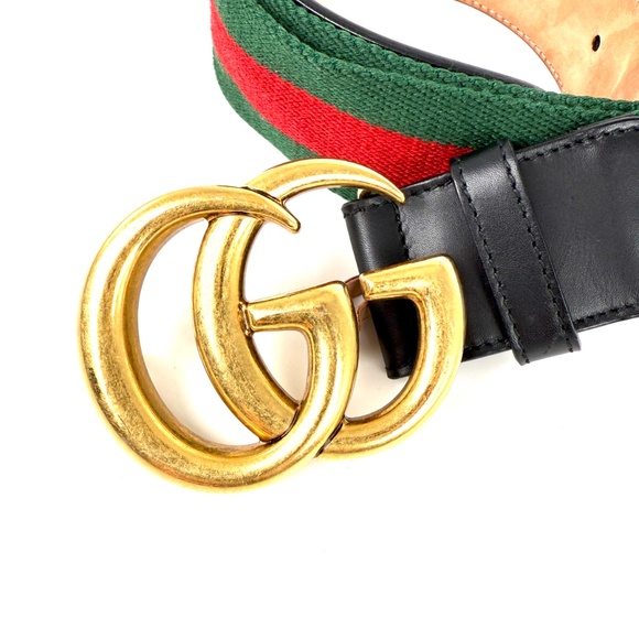 GUCCI Web Accent GG Logo Buckle Wide Canvas Leather Belt 95 38 main image 9